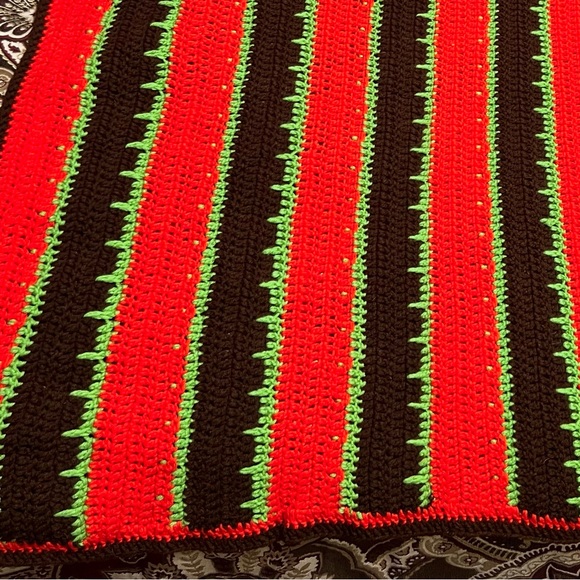 Vintage 70’s Afghan Crochet Blanket Throw Striped Orange/Green/Brown 38”x70” - Picture 2 of 2